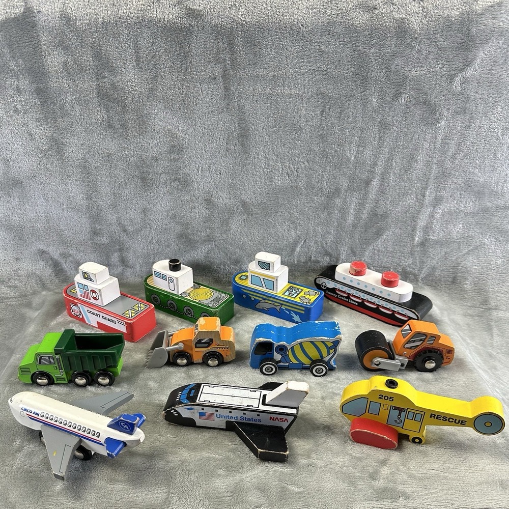 Lakeshore Wooden Boats Planes Construction Vehicles Set Of 11